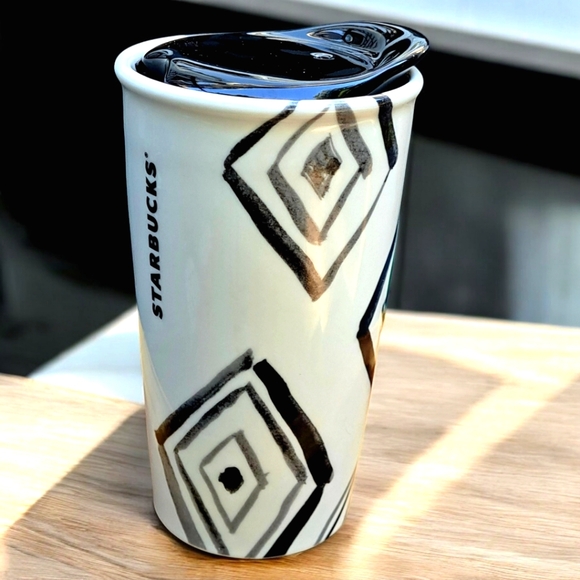 Starbucks Coffee Mug Ceramic Mug with Lid Abstract Geometric 10 Fl. Oz. (2014) - Picture 3 of 9